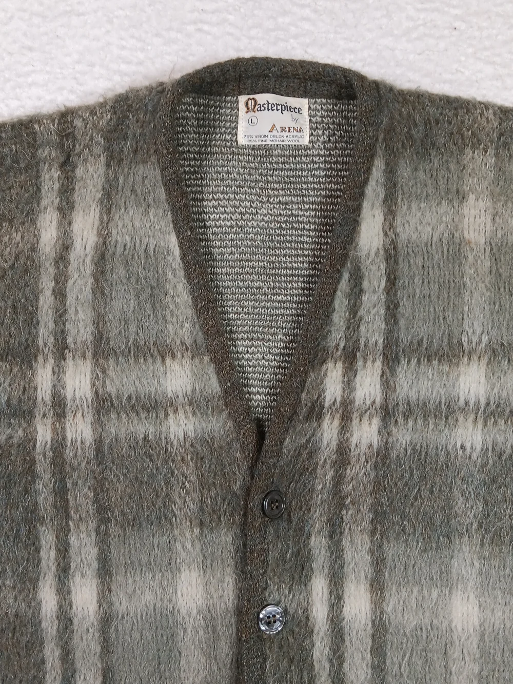 Vintage 60s Masterpiece Cardigan Mens Large Mohair Orlon Shaggy Kurt Cobain